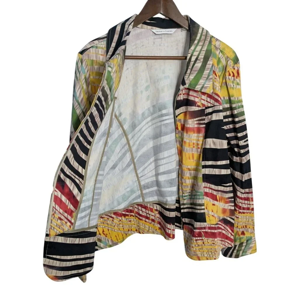 Drapers & Damons XL Multicolor Striped Abstract Jacket zebra strips zip rainbow - Picture 12 of 12